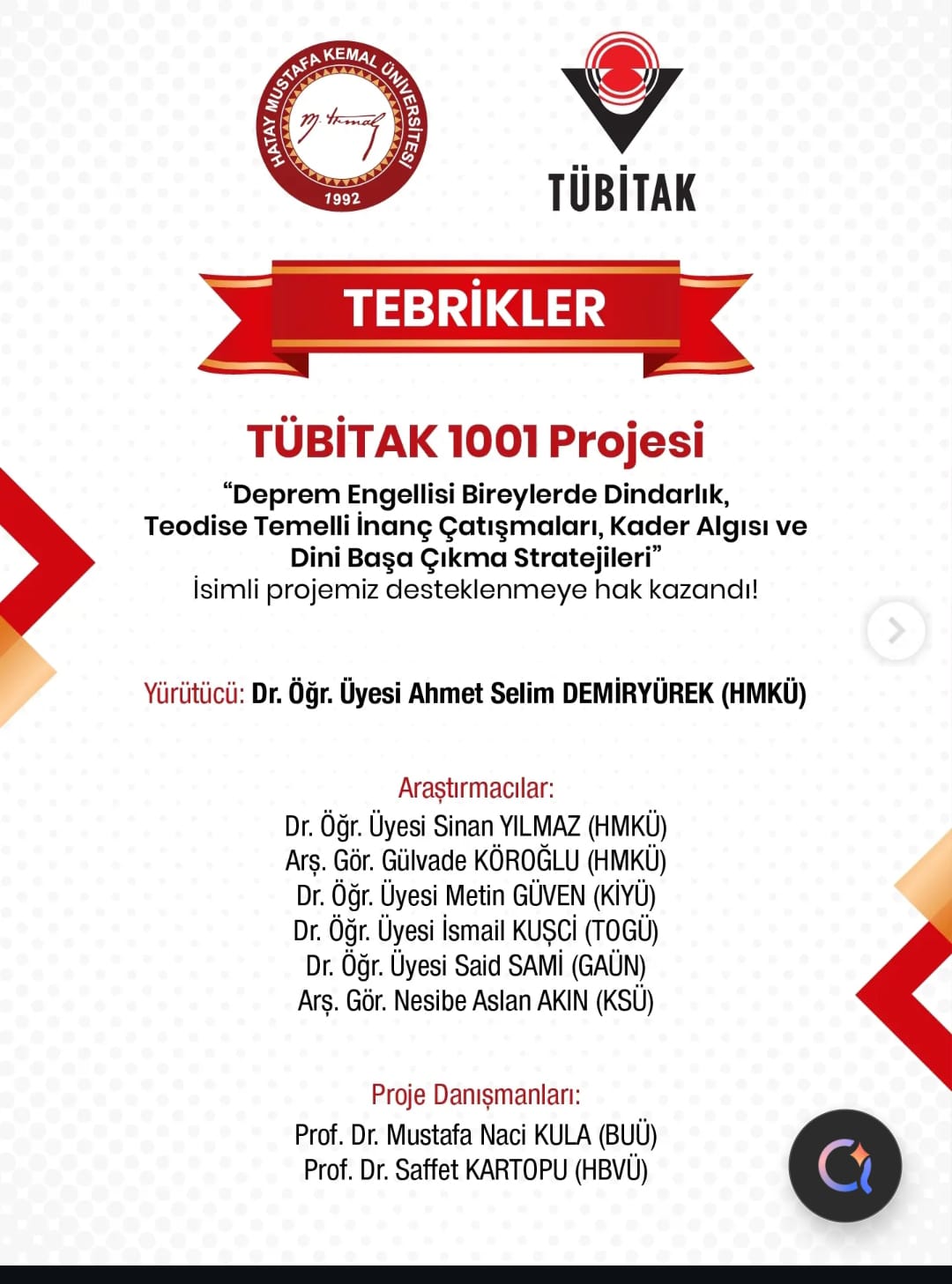 Fakültemiz Akademisyenlerinin Yer Aldığı TÜBİTAK 1001 Projesi Desteklenmeye Hak Kazandı